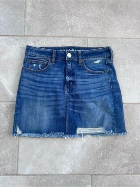 American Eagle Outfitters Blue Distressed Denim Mini Skirt